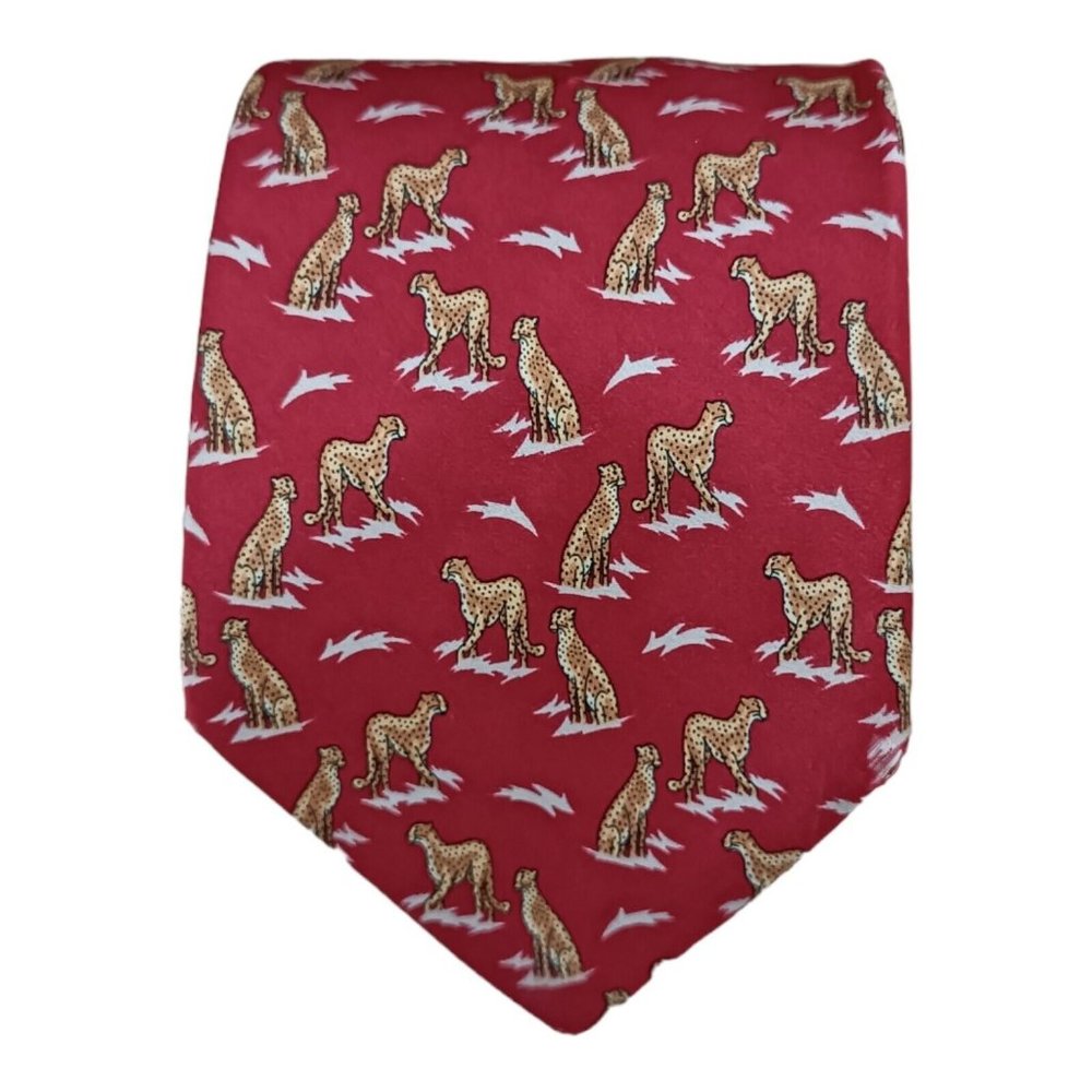 ITALO FERRETTI XL Red Cheetah Silk Tie HANDMADE ITALY 64"/ 3.8" EC